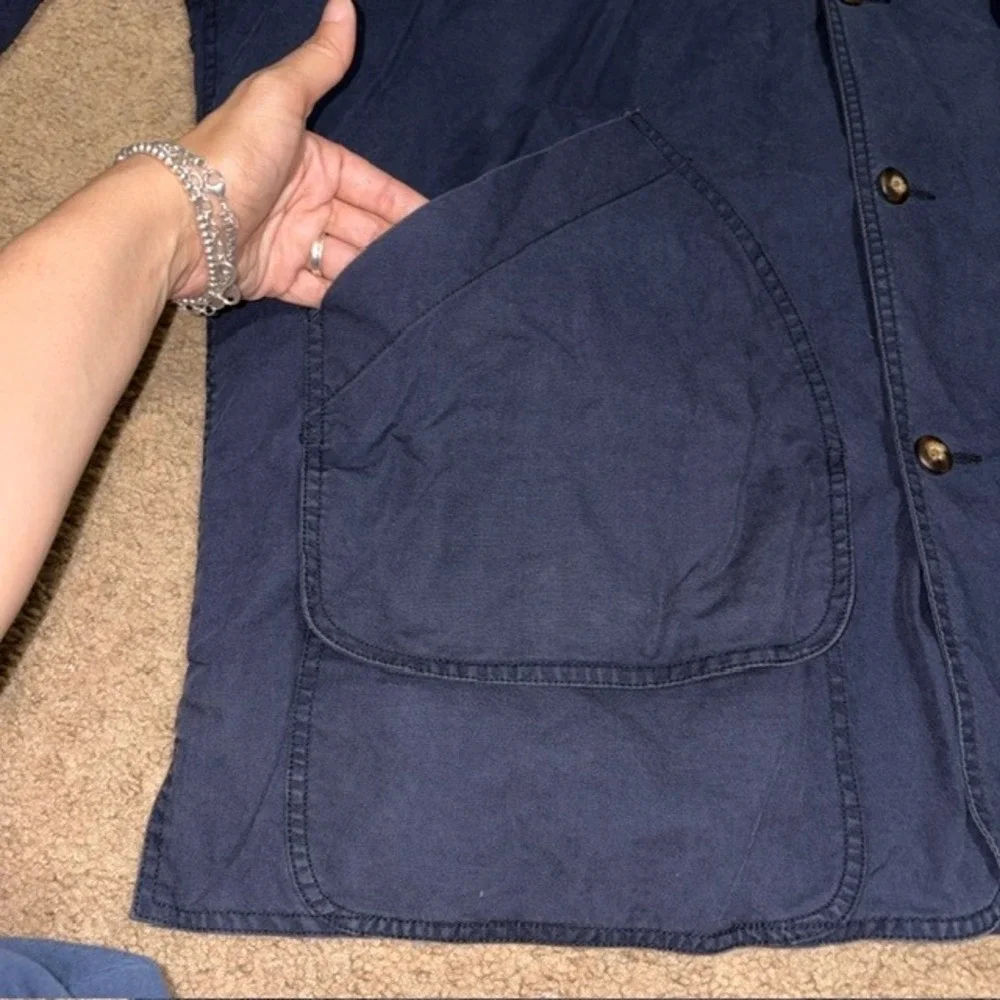 Banana Republic VTG Vintage Chore Coat Leather Collar Corduroy Trim Navy Blue XL